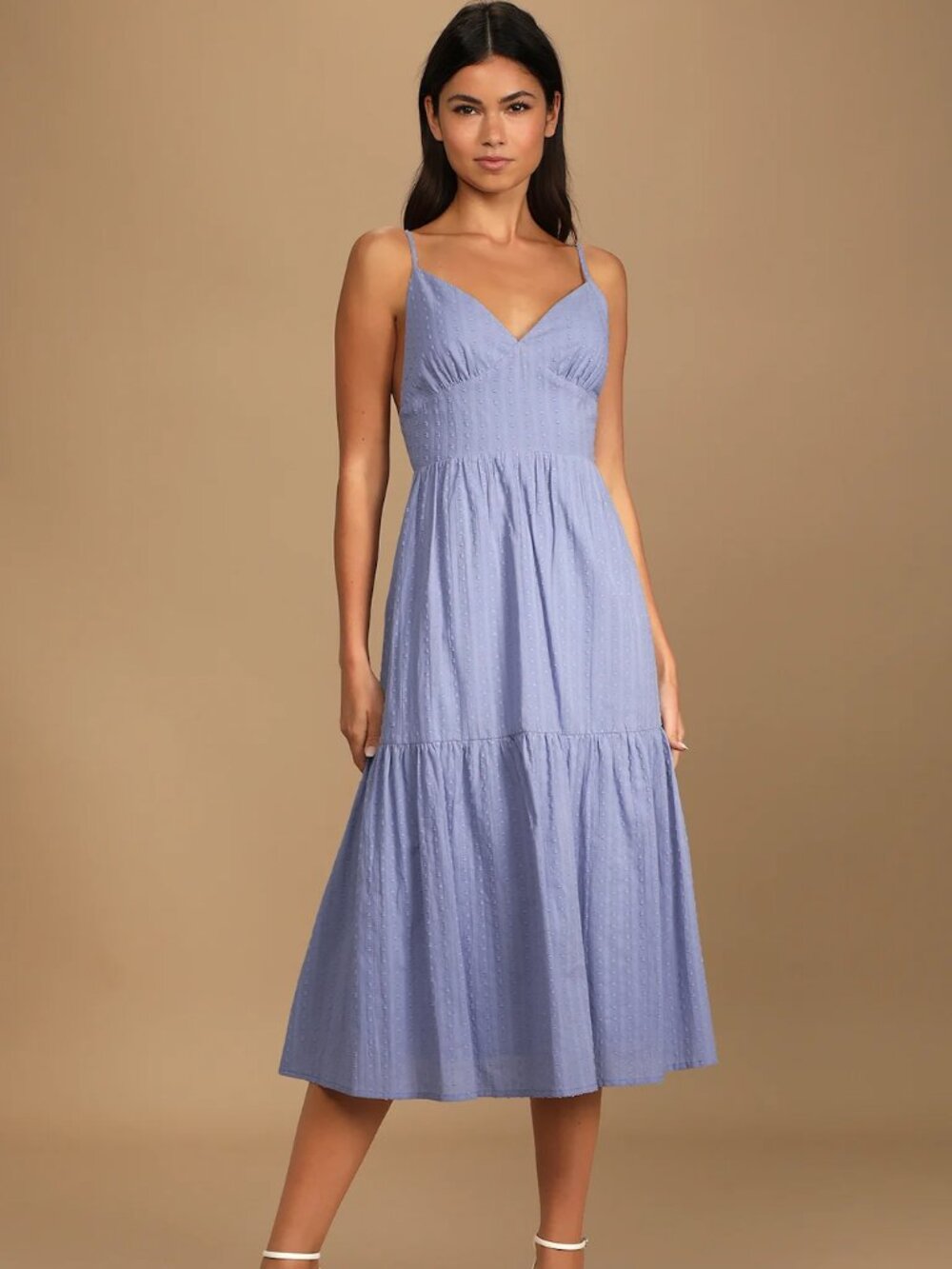 Lulus | Happy Times Denim Blue Tiered Midi Dress